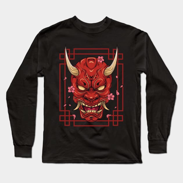 Japanese Art Oni Mask Demon Harajuku Devil T-Shirt Long Sleeve T-Shirt by biNutz